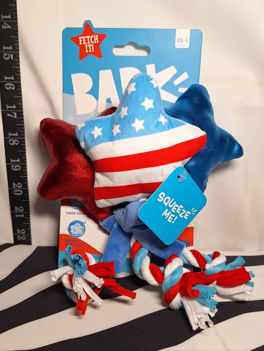 NWT Bark Star-Spangled Squeaks Dog Toy XS-S